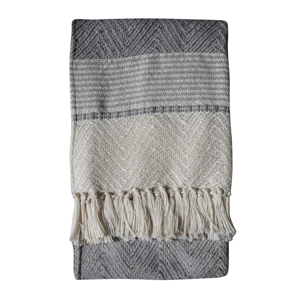 Mia Woven Chevron Tassel Textured Throw in Grey